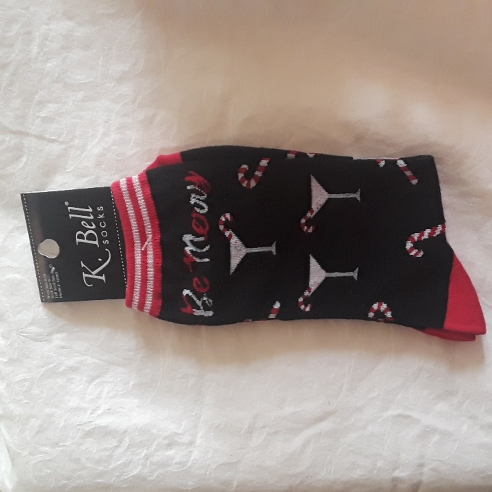 K.Bell Socks novelty Christmas socks... black/white/red.. 9-11